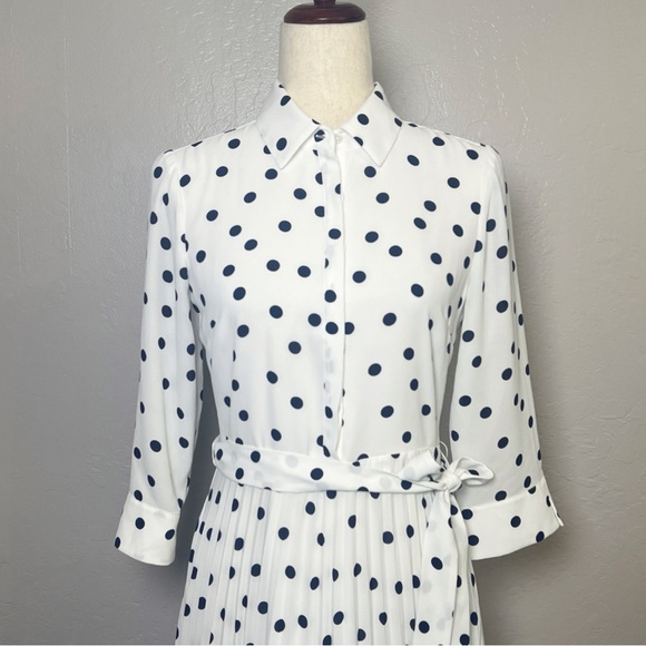 •HOBBS London• Leona Spot Print‎ Midi Shirt Dress in White & Black Size 2 - Picture 3 of 15